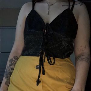 Black satin tie tank top